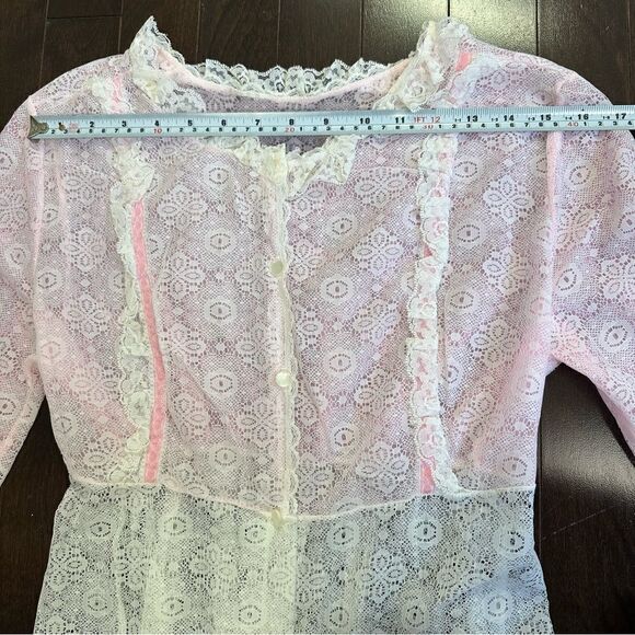 Vintage Ruffled Pink and White Lace  Dress - Picture 11 of 16
